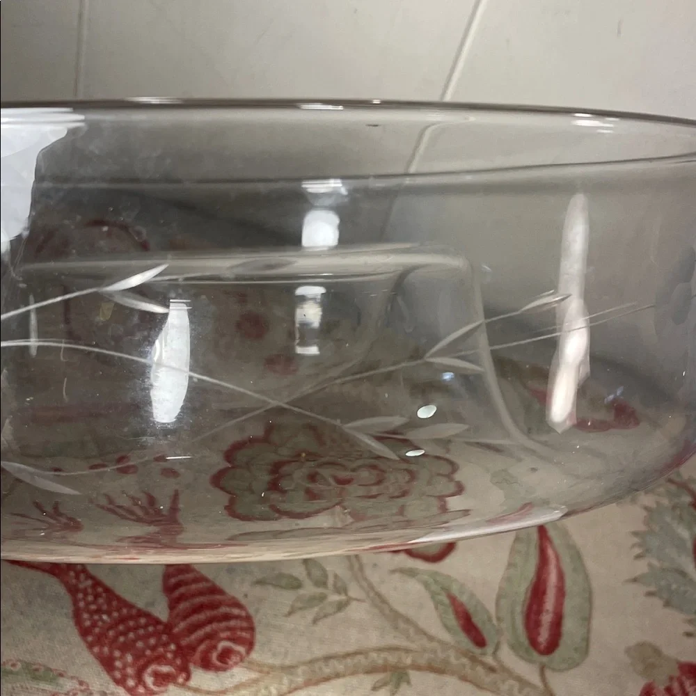 Princess House Heritage Clear Glass Etched Floral Serving Chip & Dip Large Bowl